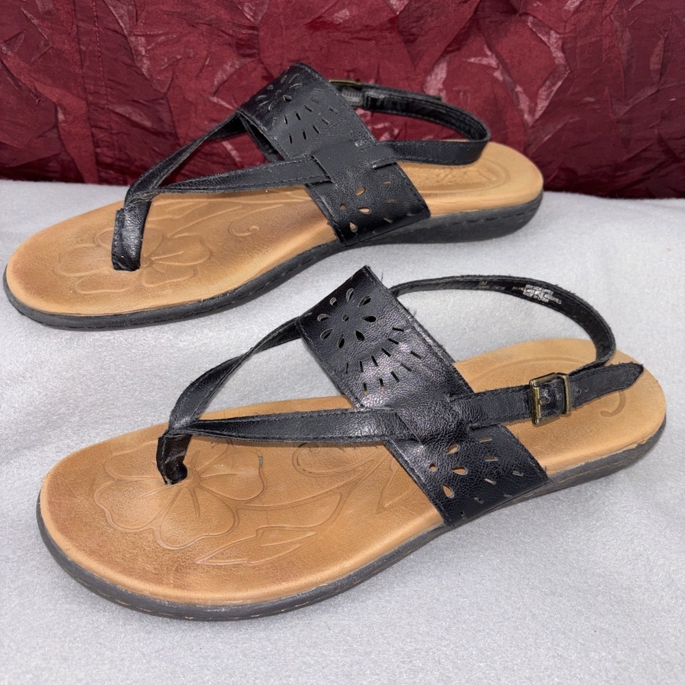 BOC Born Concepts Black Thong Slingback Sandals Women's Size 9 Cutout Cushioned